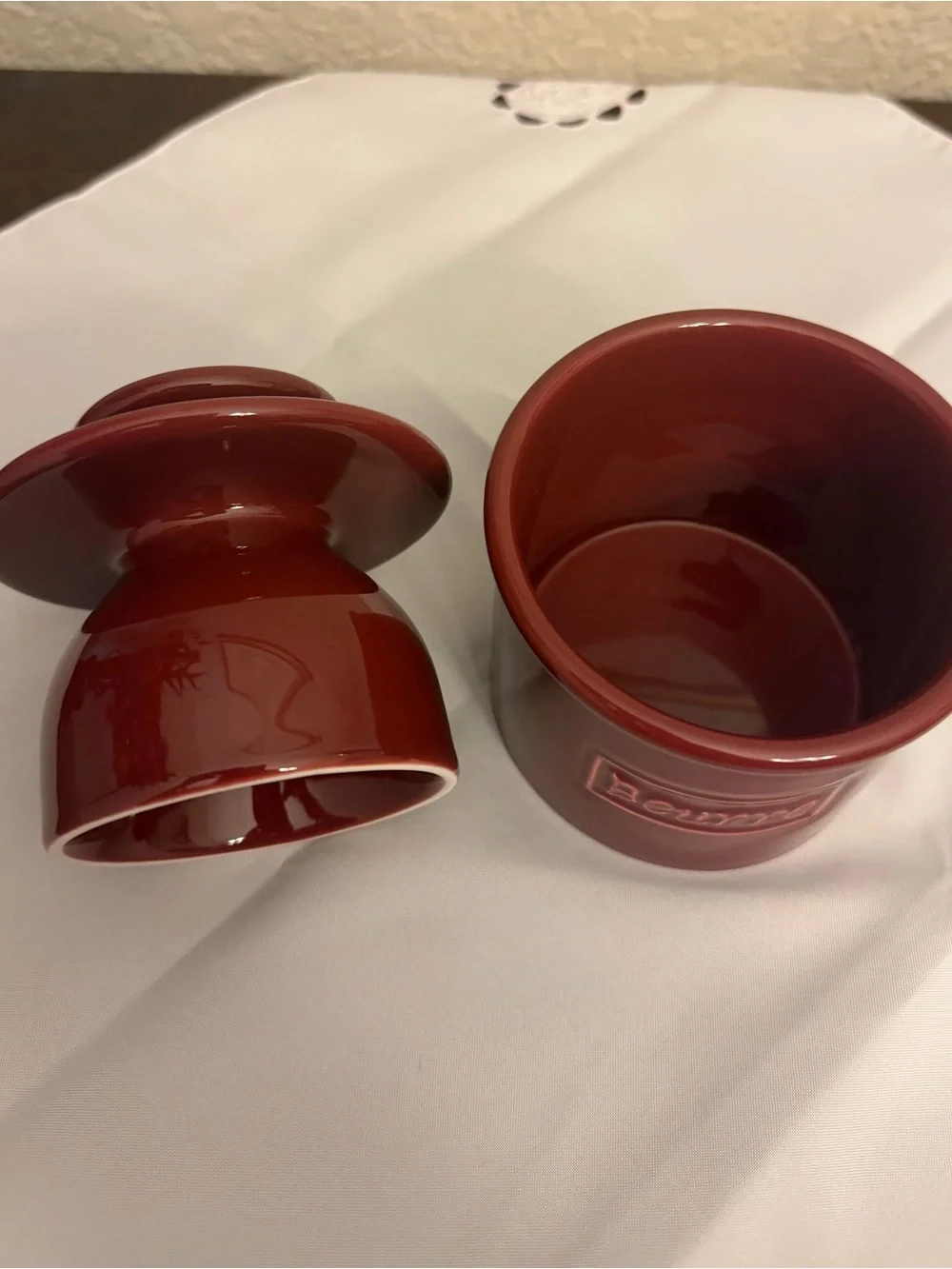 L. Tremain Beurre French Ceramic Butter Bell Crock Burgundy Red NWOT Unused
